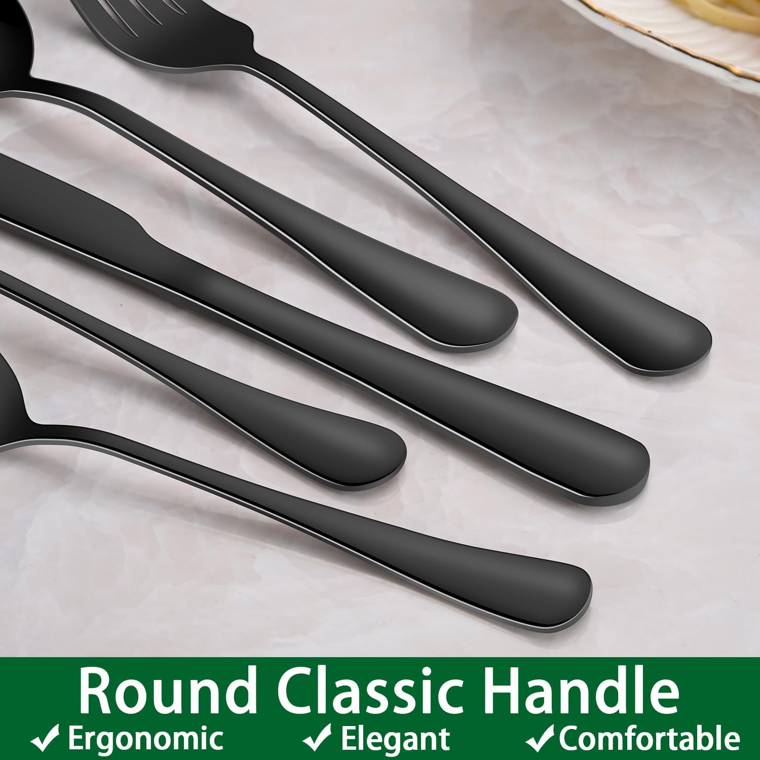 Dehov black dinner spoons with mirror finish for table elegance.