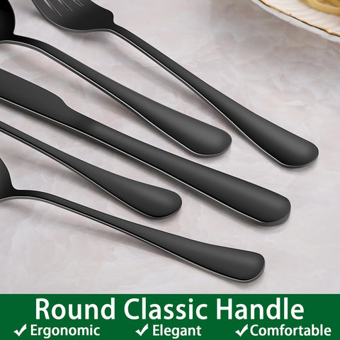 Dehov black dinner spoons with mirror finish for table elegance.