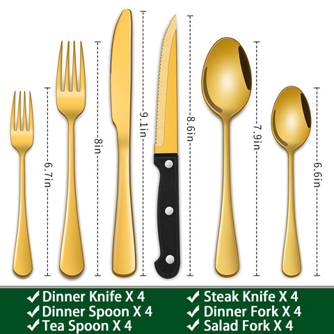 Dehov gold silverware set with mirror polish for elegant tables.