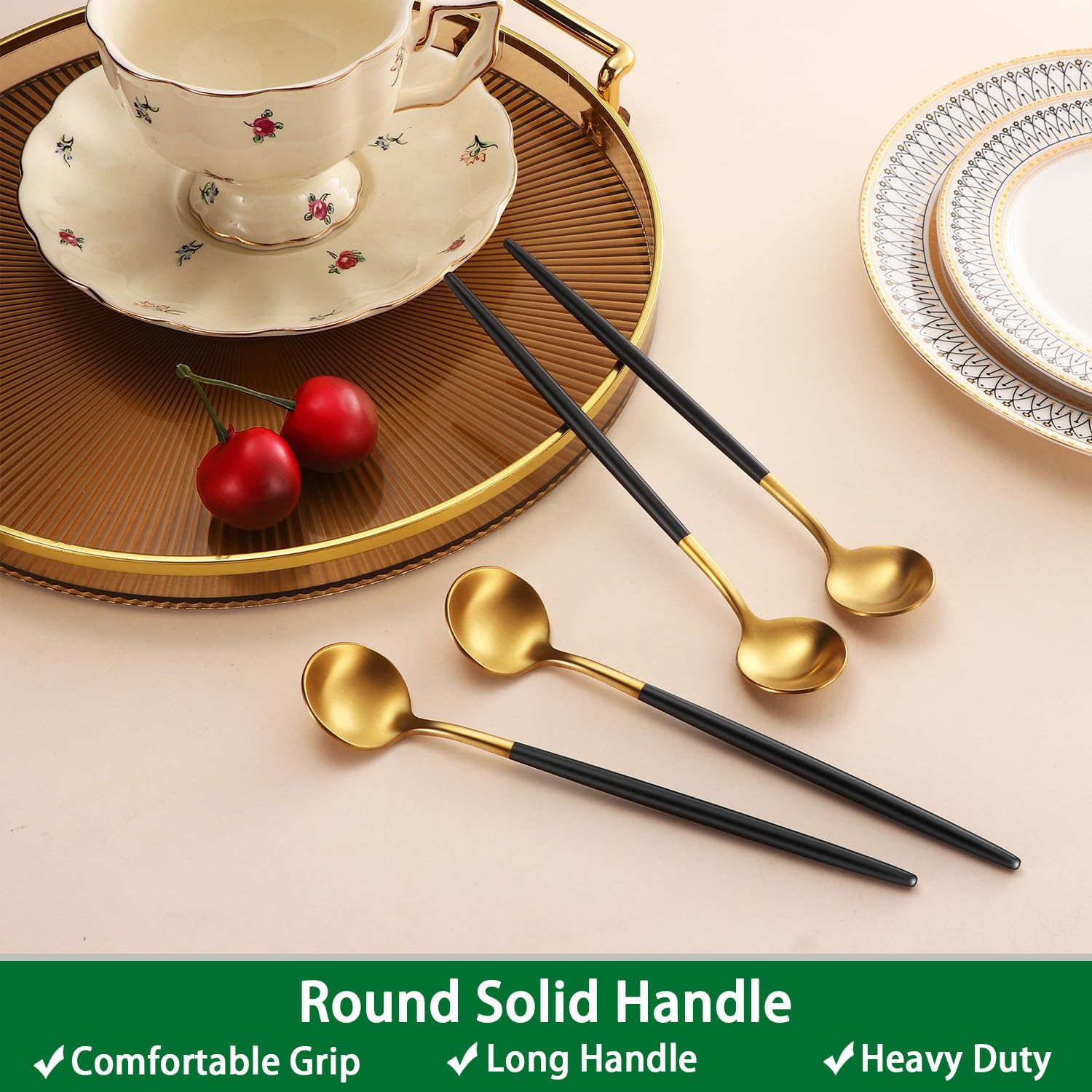 Dehov spoon with smooth edges provides effortless scooping.