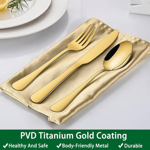 Dehov table setup showcasing gold flatware on tableware.