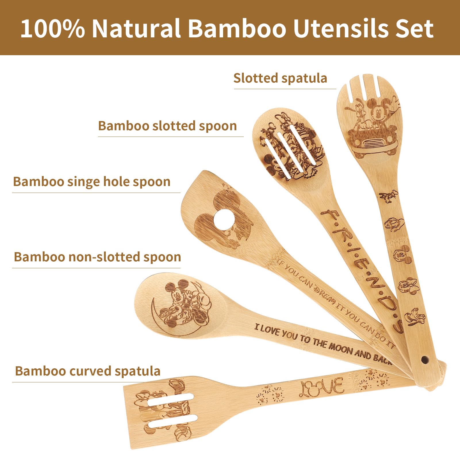 Deikoliuna bamboo spoons with natural grain for durable cooking.