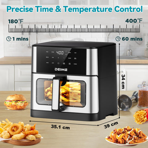 DEIME Air Fryer with 10 presets and LED touch screen for quick programs.