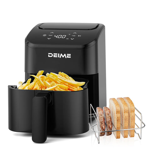 DEIME Air Fryer 2.8 Qt front-angled view for quick, evenly cooked meals.