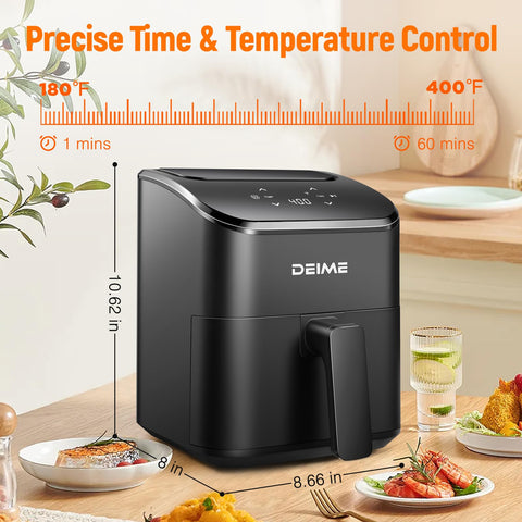 DEIME Air Fryer square basket highlights its 2.8 qt capacity