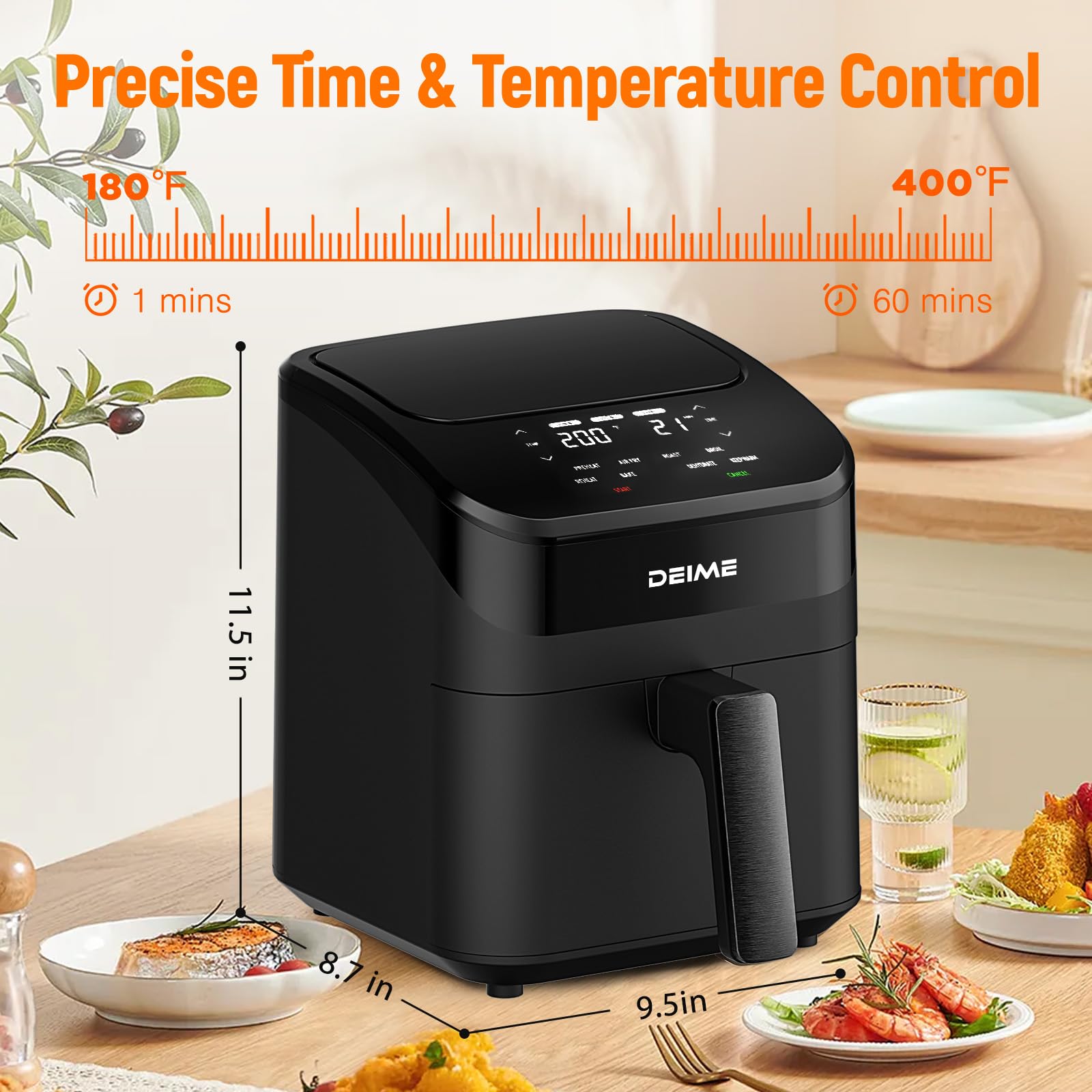 DEIME Air Fryer 4.5 Qt digital control panel highlights easy presets for weeknight cooking