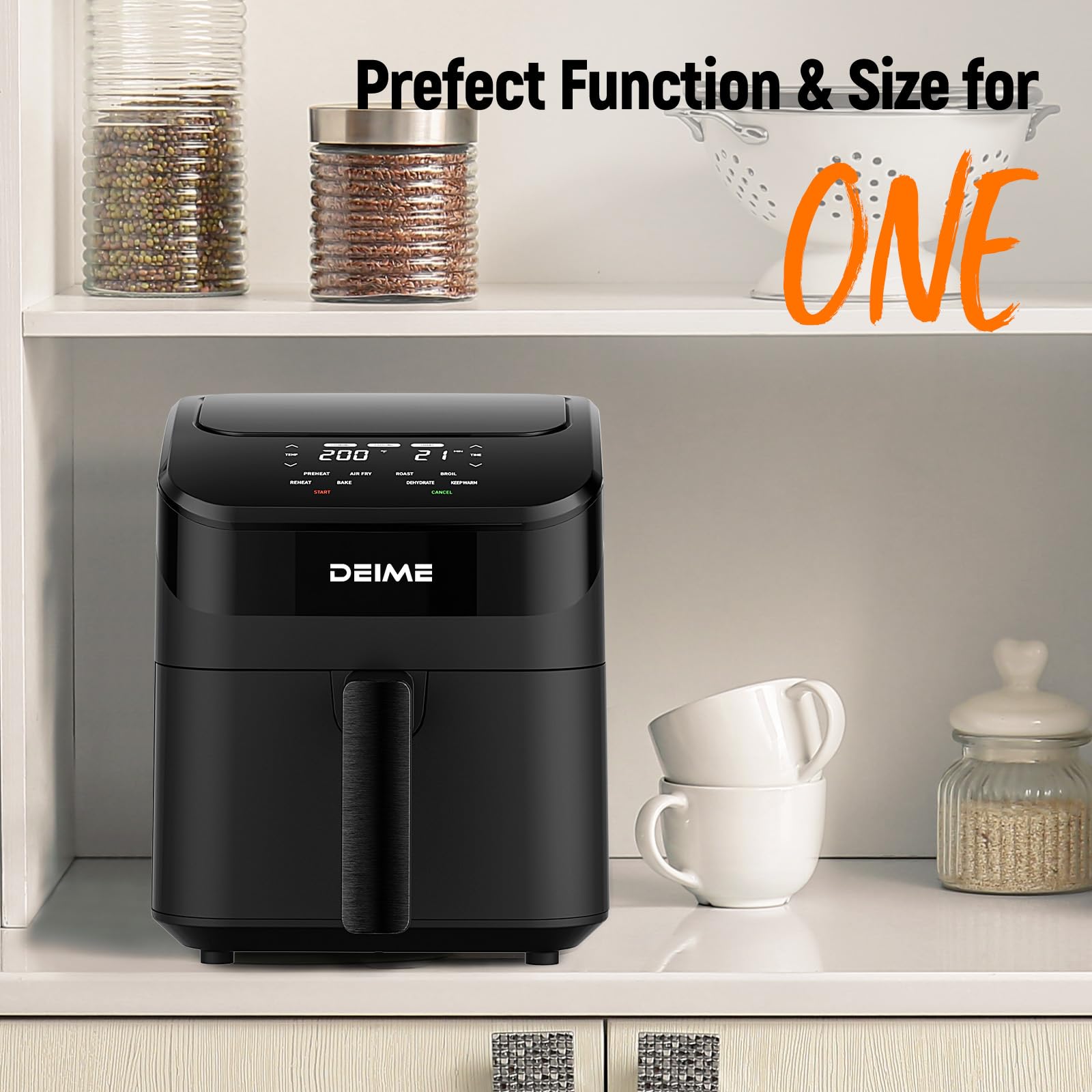 DEIME Air Fryer 4.5 Qt quick-clean features streamline post-cooking tidying