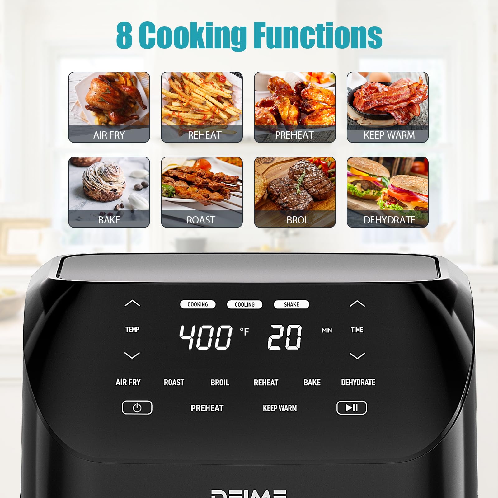 Deime Air Fryer 6-2 qt with digital display for quick presets.