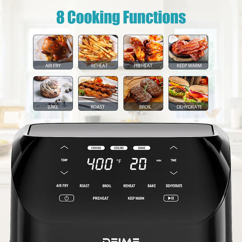 Deime Air Fryer 6-2 qt with digital display for quick presets.