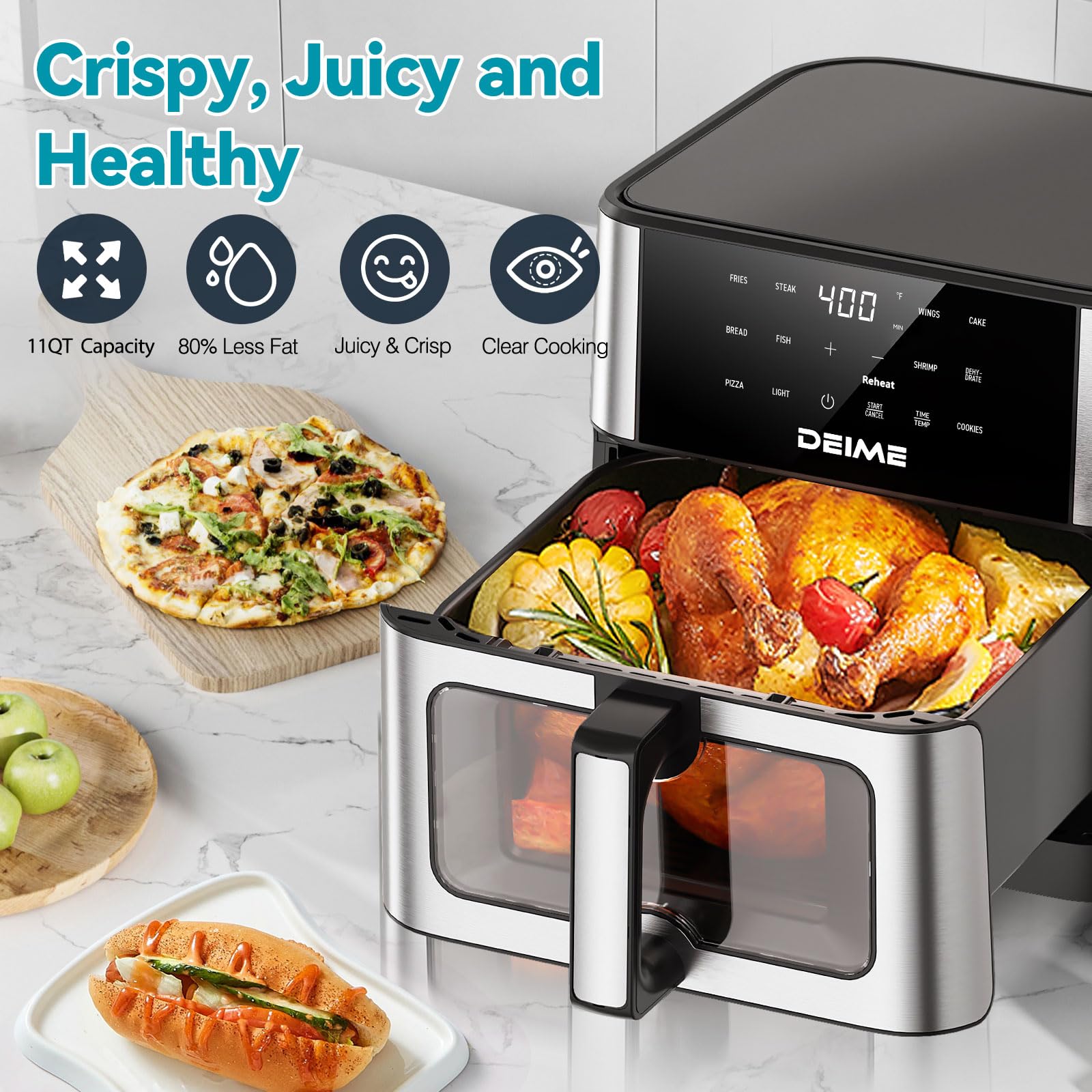 DEIME Air Fryer capacity 5-8 servings enables family meals in one go.