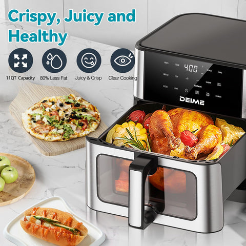 DEIME Air Fryer capacity 5-8 servings enables family meals in one go.