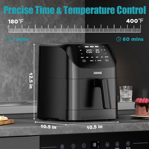 Deime Air Fryer nonstick basket removable for easy cleanup.