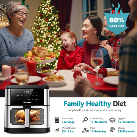 DEIME Air Fryer removable nonstick rack improves air circulation.