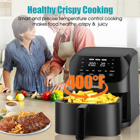 Deime Air Fryer square basket design promotes even air circulation for crisp results.