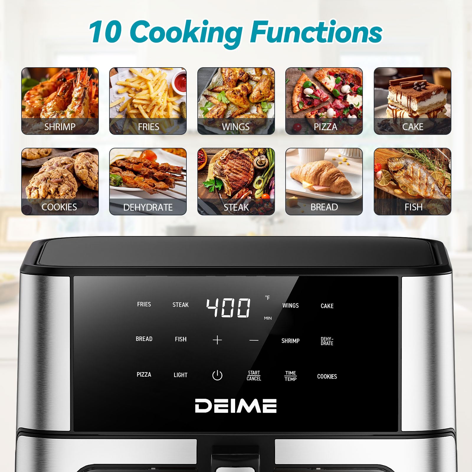 DEIME Air Fryer visual cooking window light lets you monitor progress.