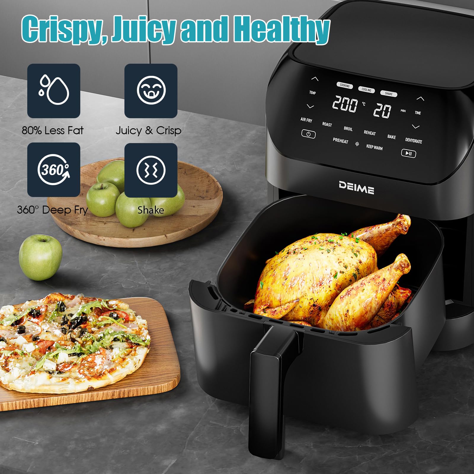 Deime Air Fryer visual cooking window helps monitor progress during cooking.