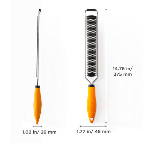 Deiss PRO cheese grater shredding parmesan with stainless steel teeth.