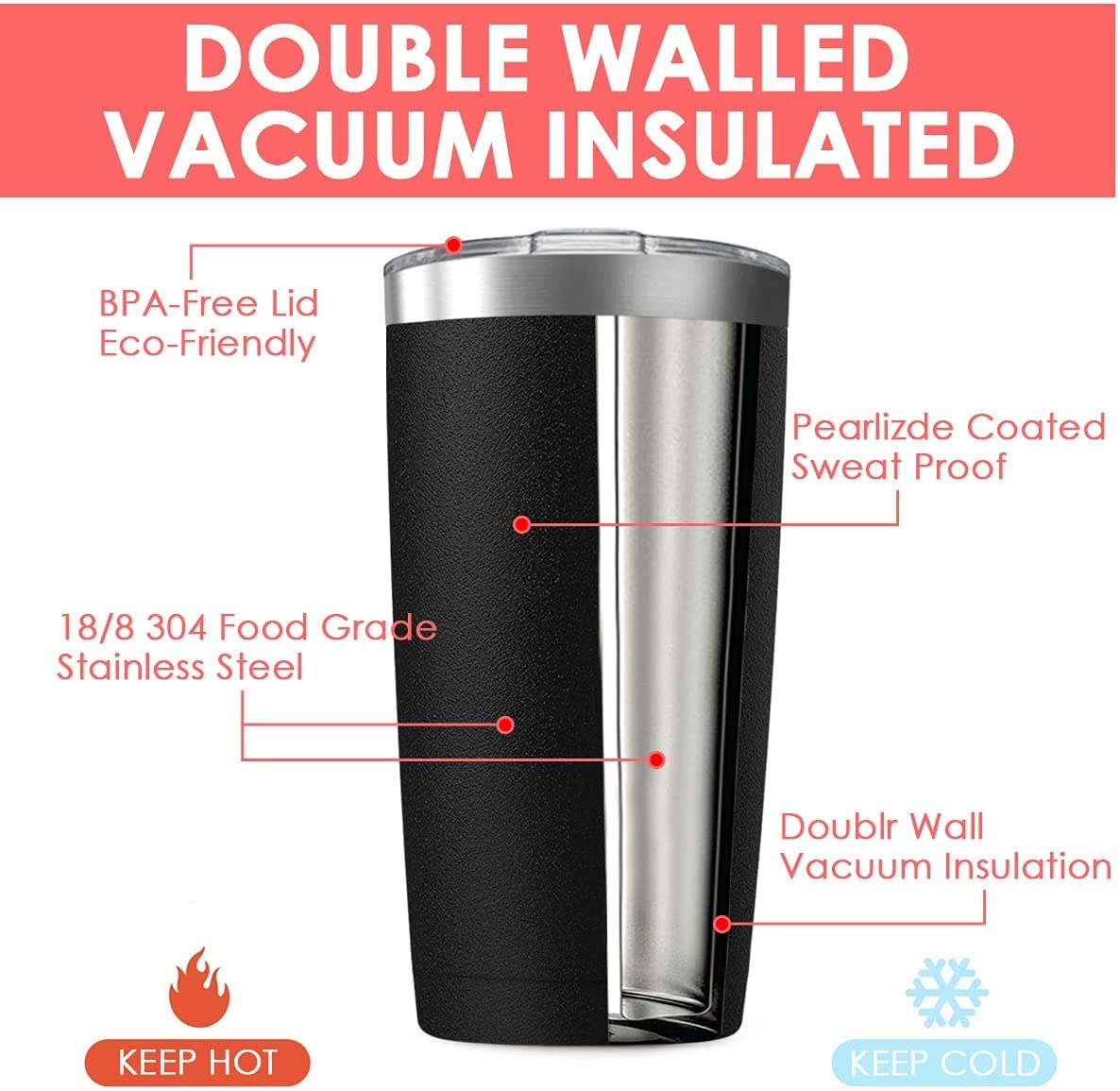 Deitybless double-wall vacuum insulation keeps beverages cold or hot for hours