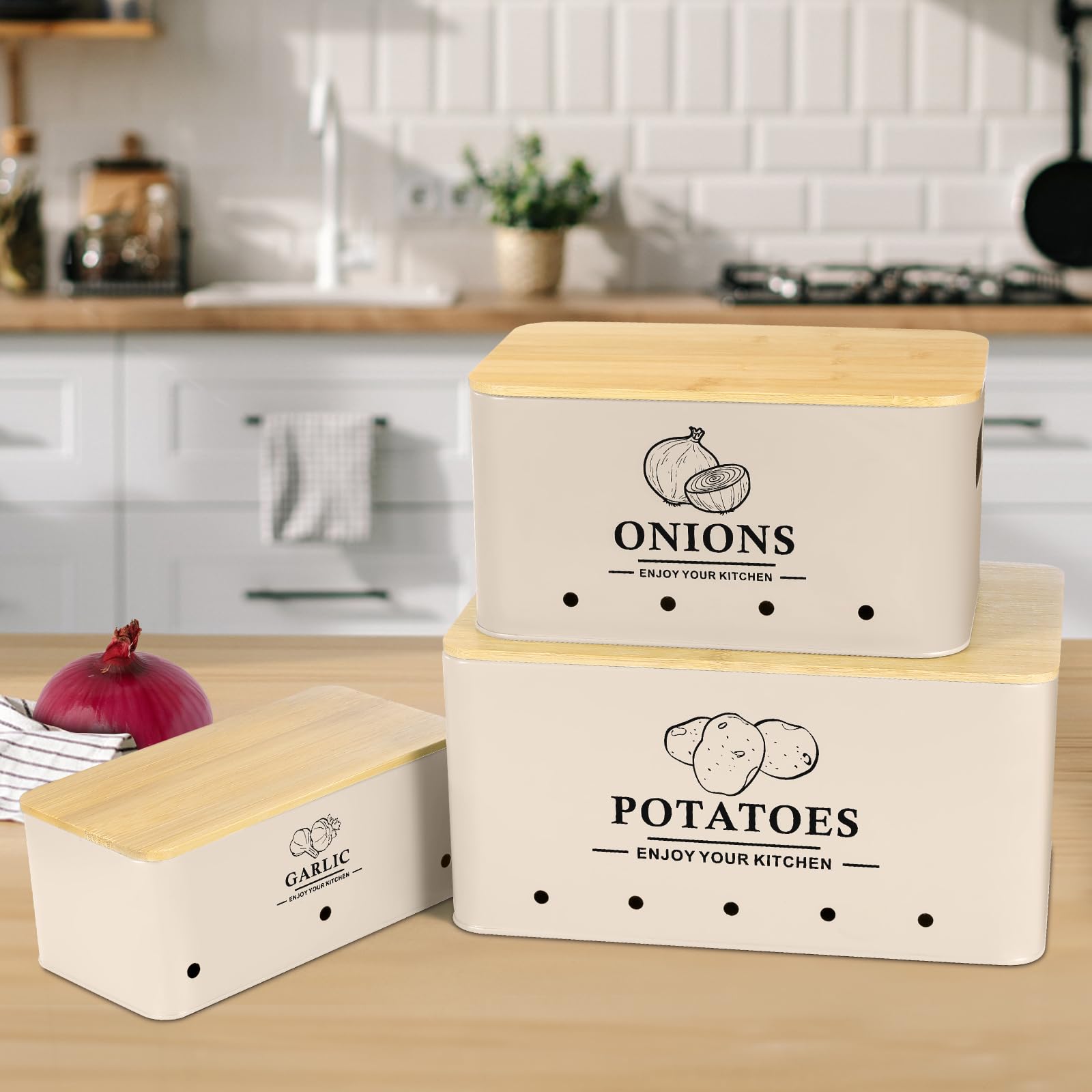 Dekosilave onion storage box promotes dryness and organized pantry