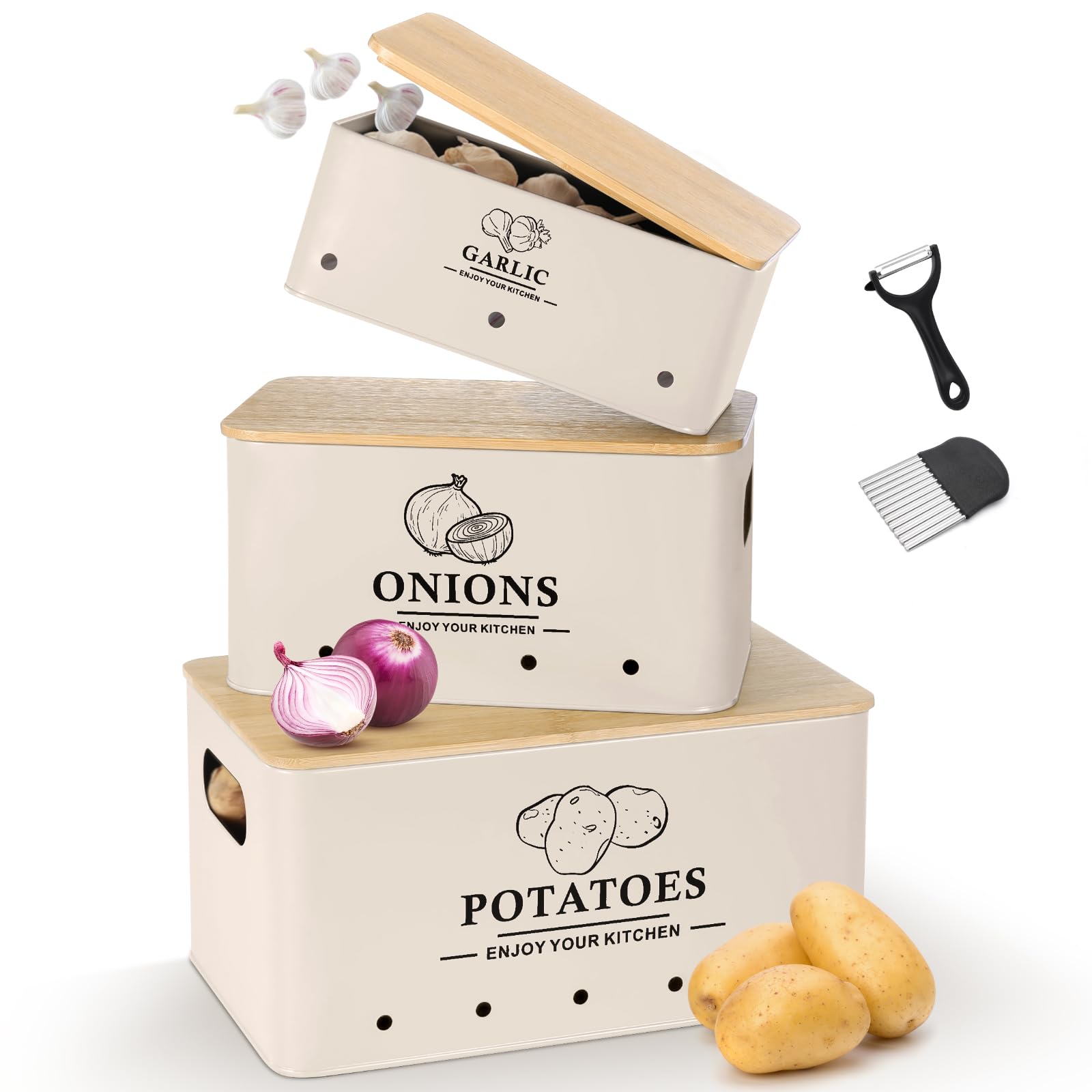 Dekosilave potato storage box with aerating holes keeps produce fresh