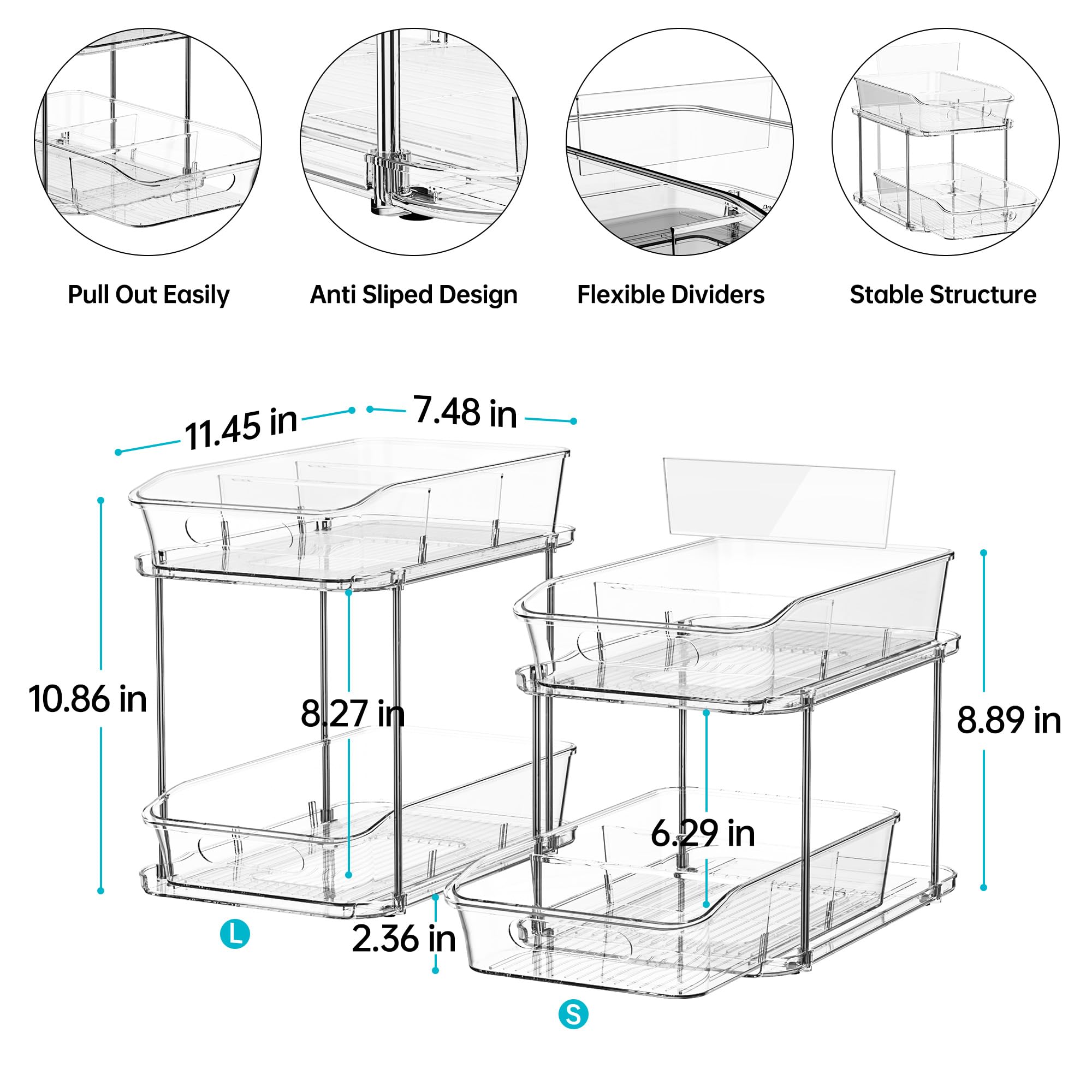 Delamu 2-tier under-sink organizer with pulled-out drawer for convenient access.