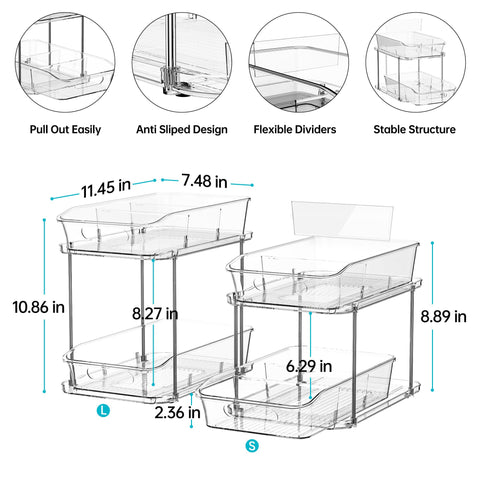 Delamu 2-tier under-sink organizer with pulled-out drawer for convenient access.