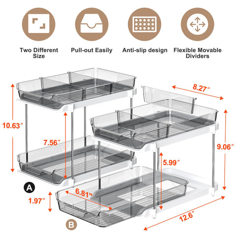 Delamu gray pull-out drawer system with movable dividers for customized storage