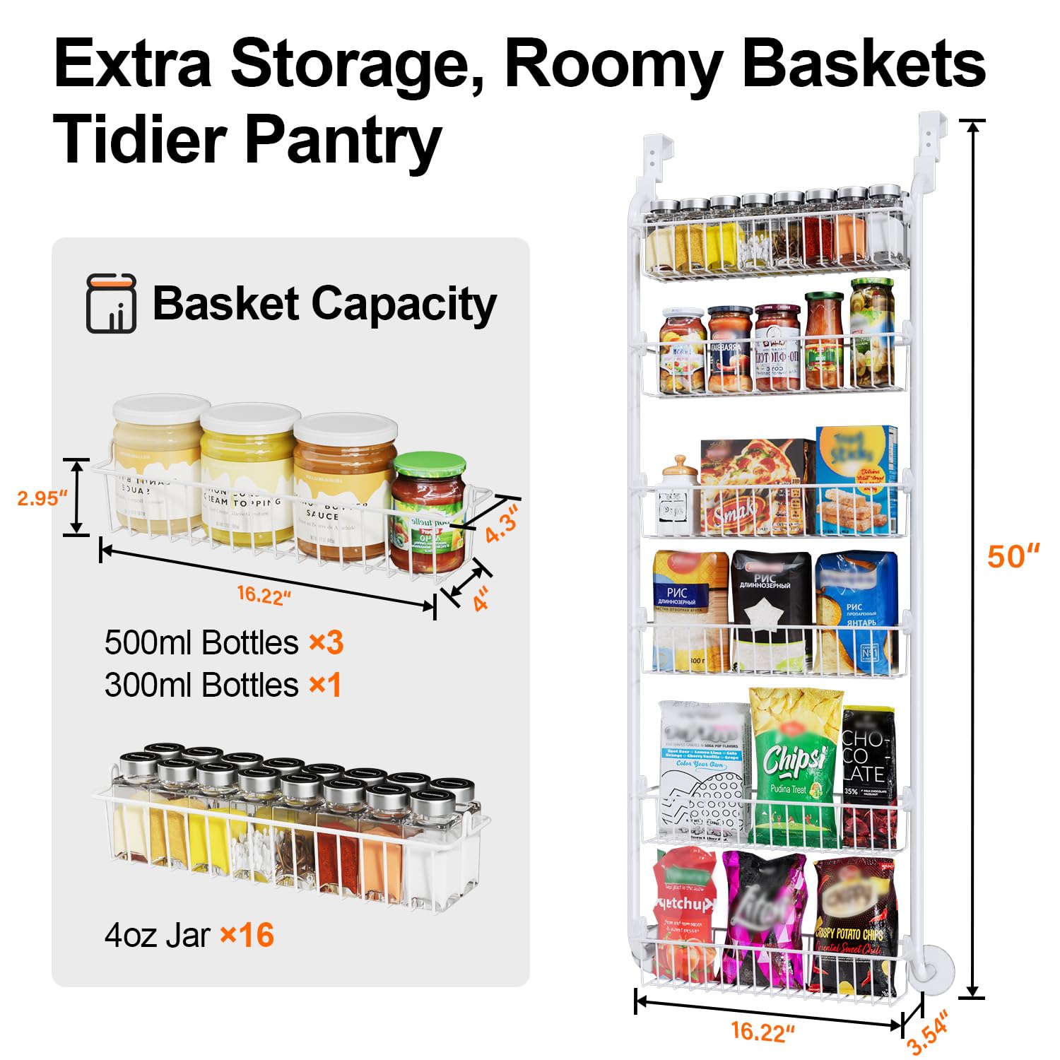 Delamu six large baskets provide high capacity for jars, cans, and snacks.