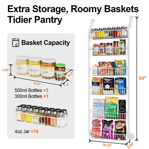 Delamu six large baskets provide high capacity for jars, cans, and snacks.
