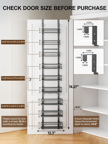 Delamu 9-tier pantry organizer large basket stores cans neatly on a door.