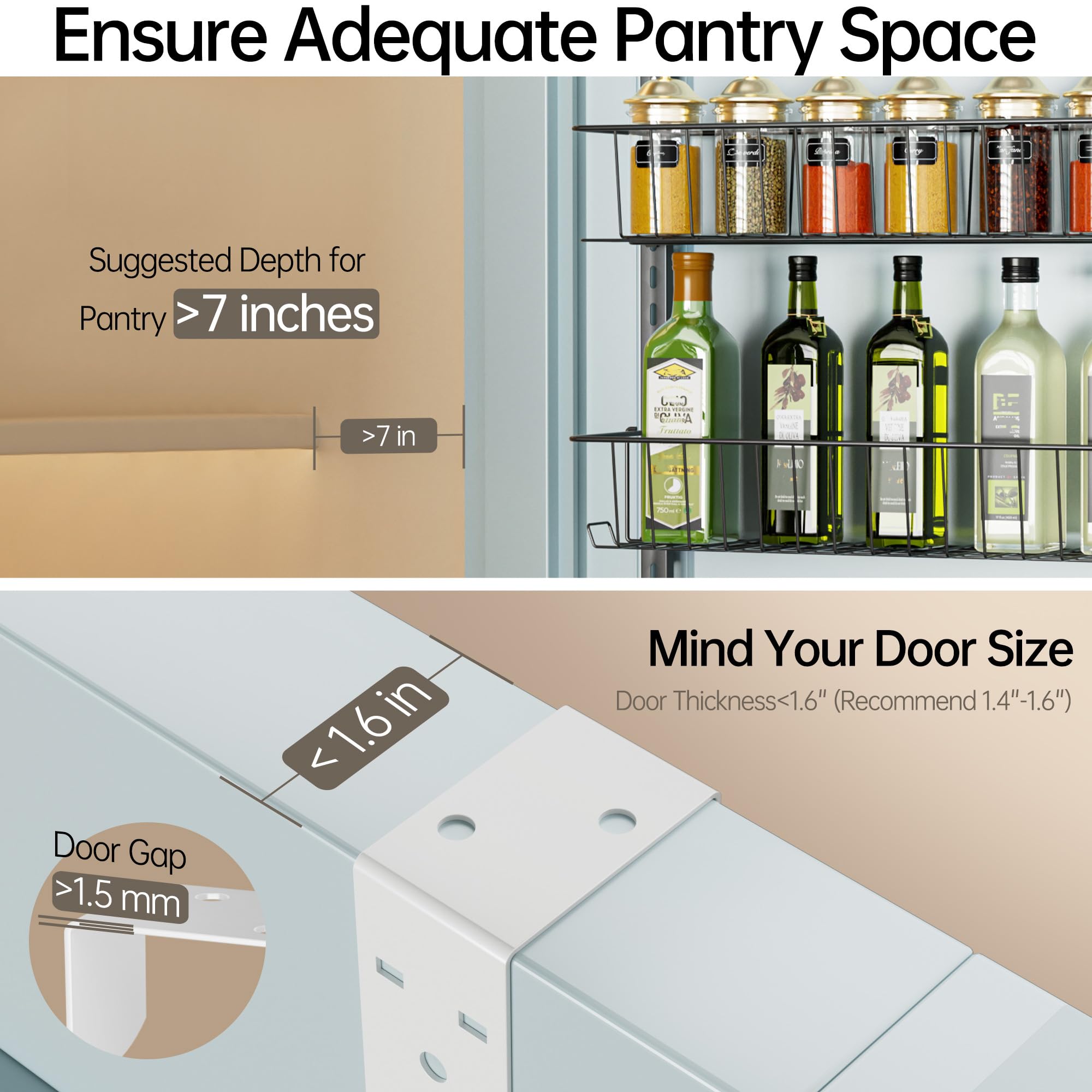 Delamu anti-slip crossbars keep pantry organizer secure.