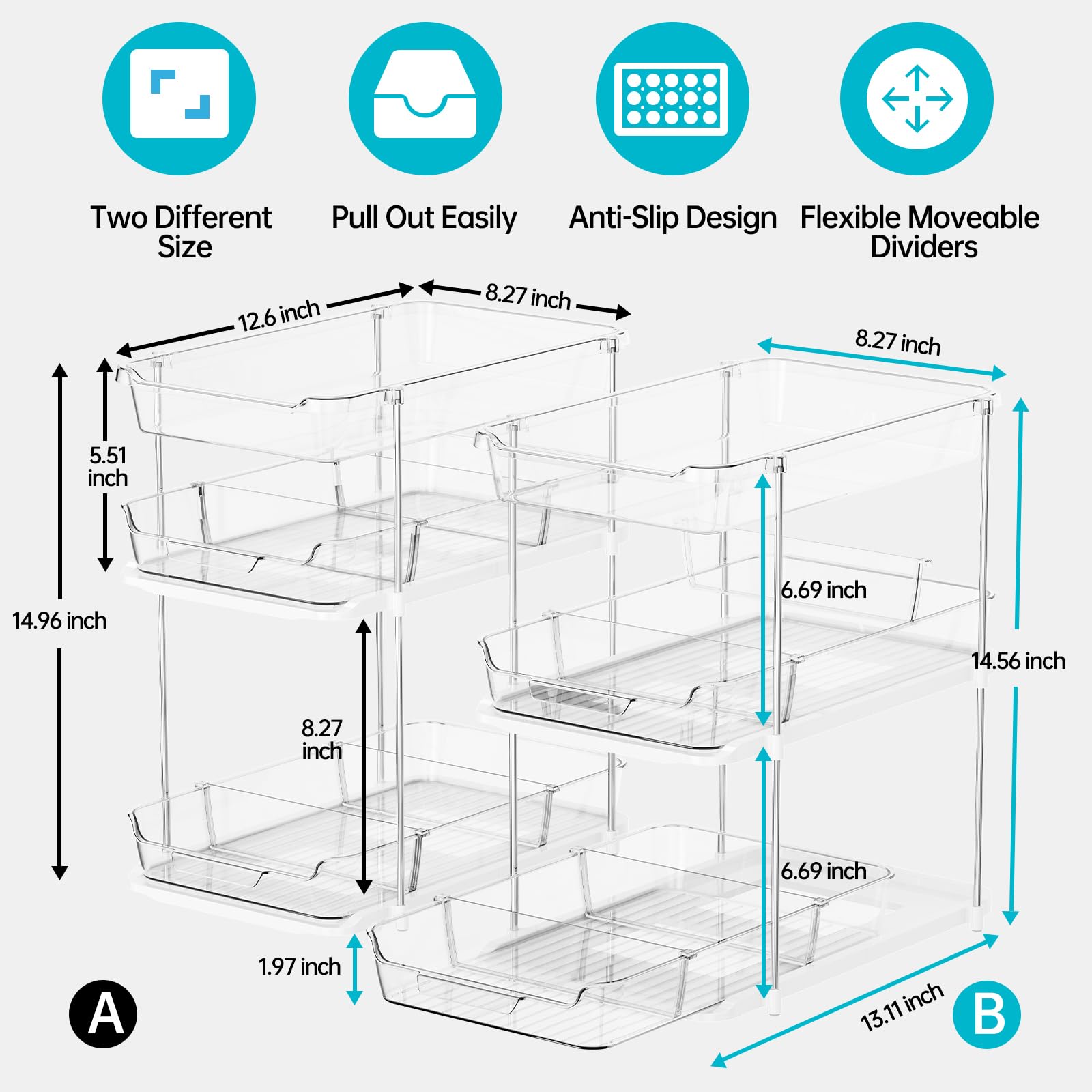 Delamu clear acrylic drawer highlights contents at a glance.
