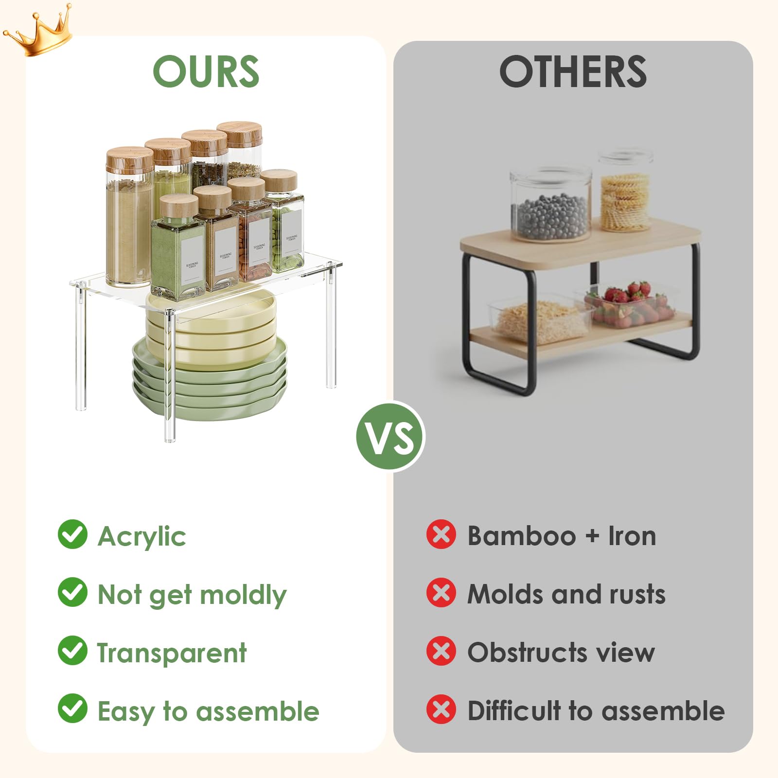 Delamu clear cabinet organizer non-slip pads keep shelves stable and scratch-free.