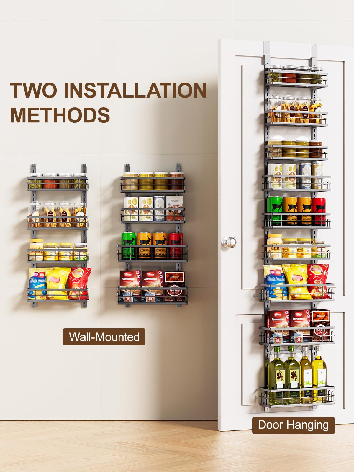 Delamu door spice rack durable metal design for long-lasting use.