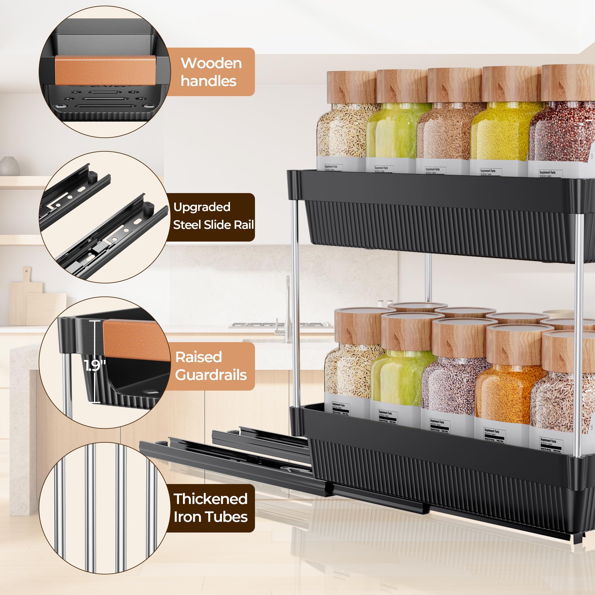 Delamu metal slide rails support up to 20 pounds of spices