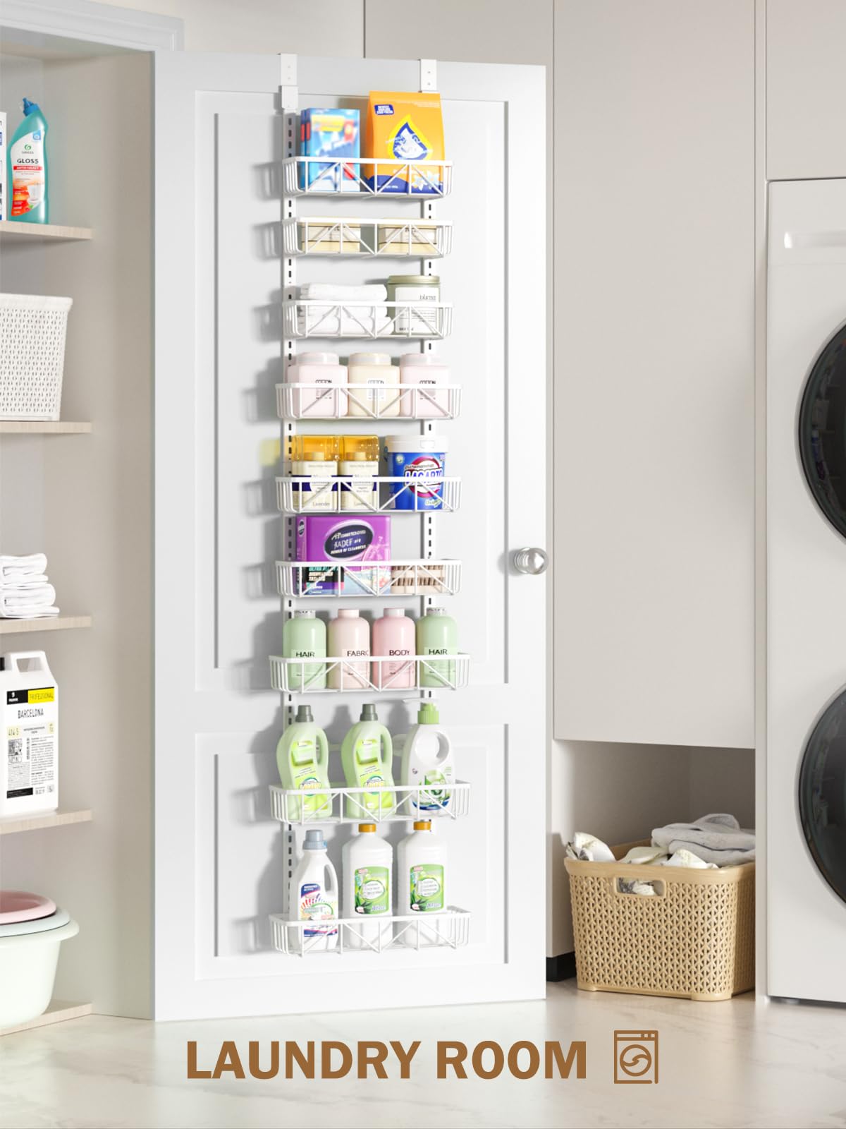 Delamu 9-tier over-the-door pantry organizer suitable for kitchen, bathroom, and laundry