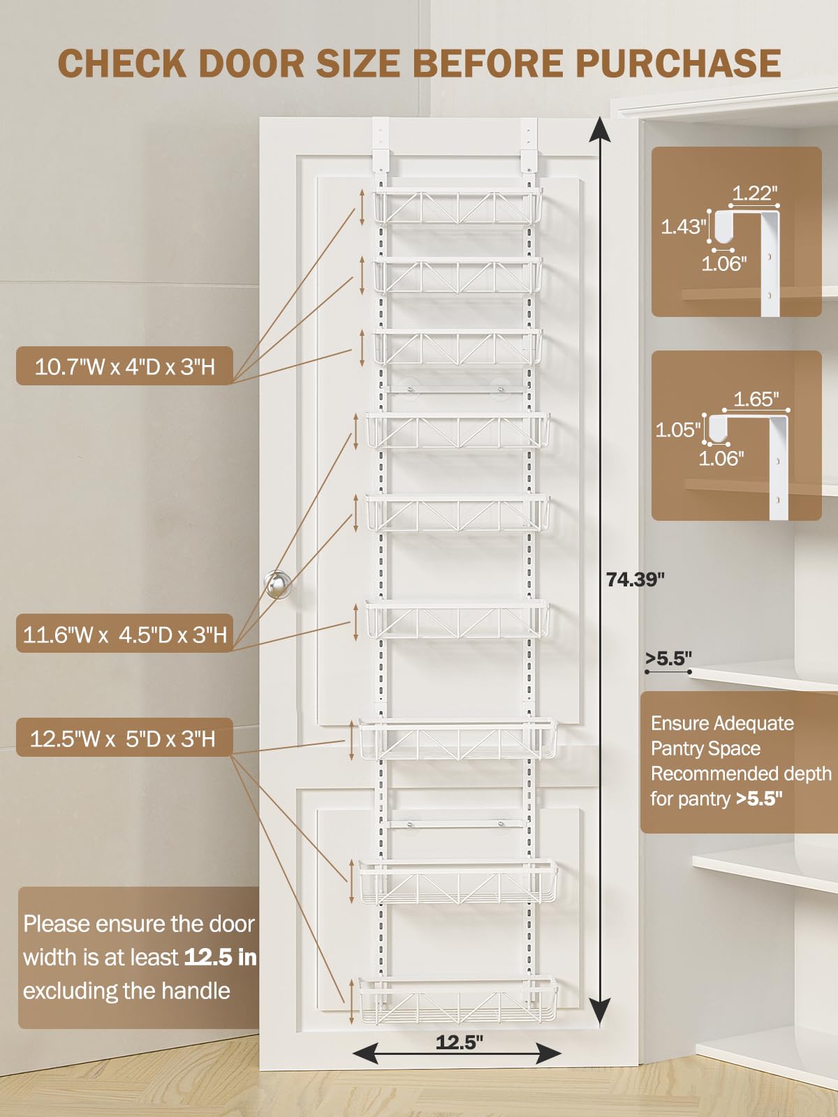 Delamu 9-tier over-the-door pantry organizer mounted on door for easy access