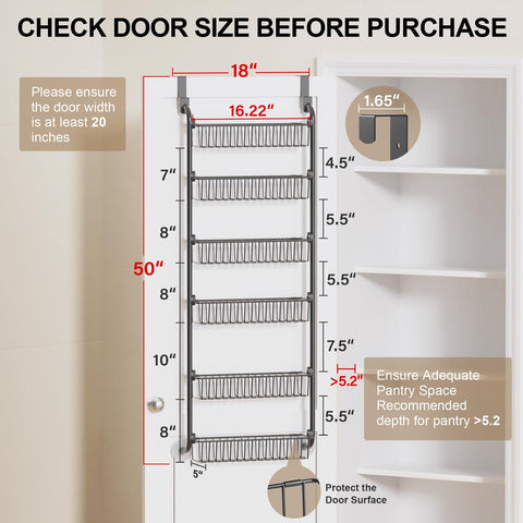 Delamu pantry organizer snaps together for quick, tool-free installation over doors.