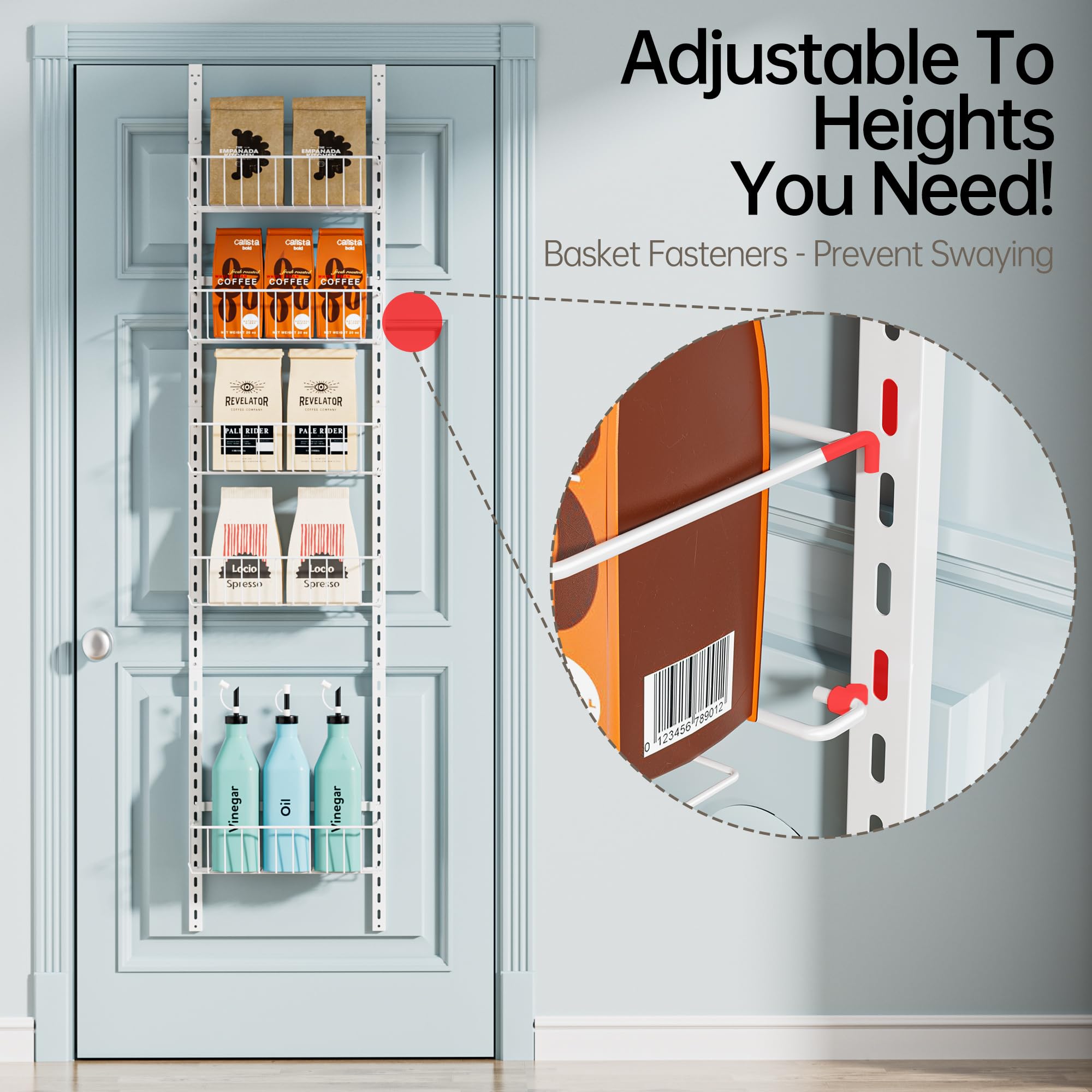 Delamu over-the-door spice rack ready for easy kitchen organization.