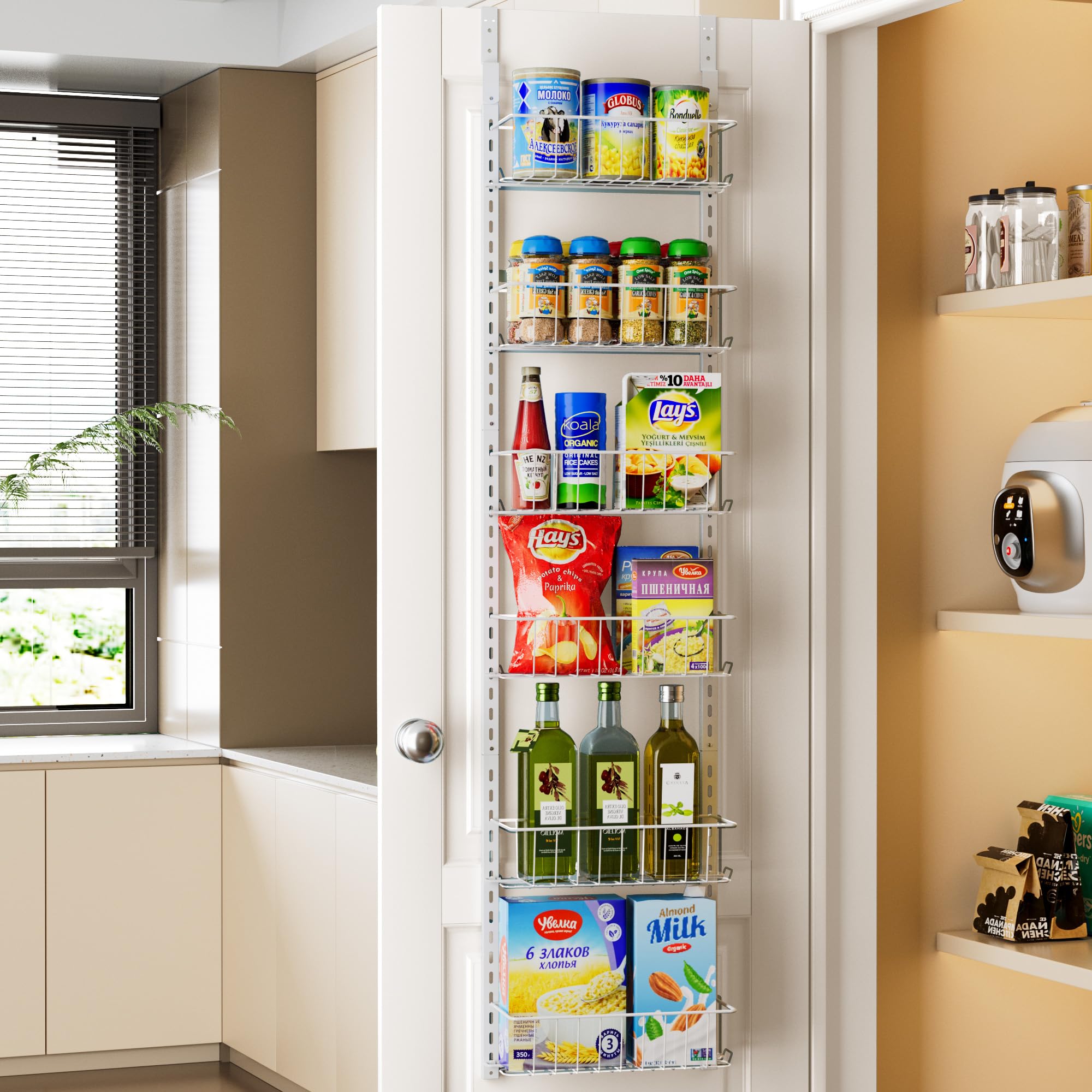 Delamu pantry door organizer with six baskets for compact spice storage.