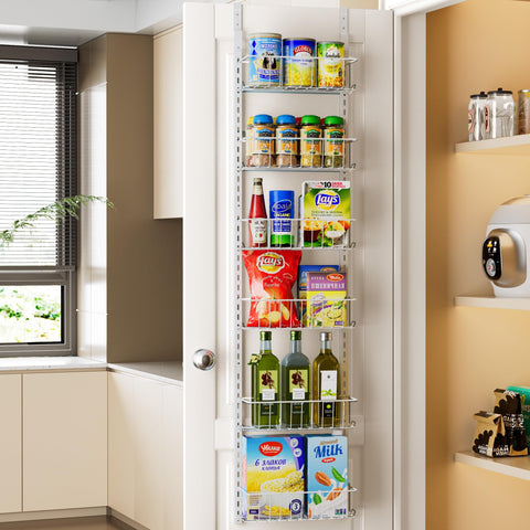 Delamu pantry door organizer with six baskets for compact spice storage.