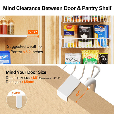 Delamu pantry door spice rack baskets mounted on door for easy access.