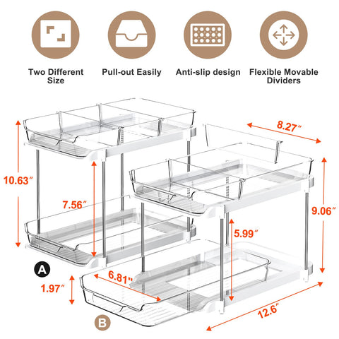 Delamu pull-out drawers with movable dividers for cosmetics and meds