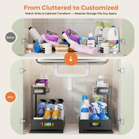 Delamu sliding-basket organizer with anti-drop hooks keeps items accessible and secure.