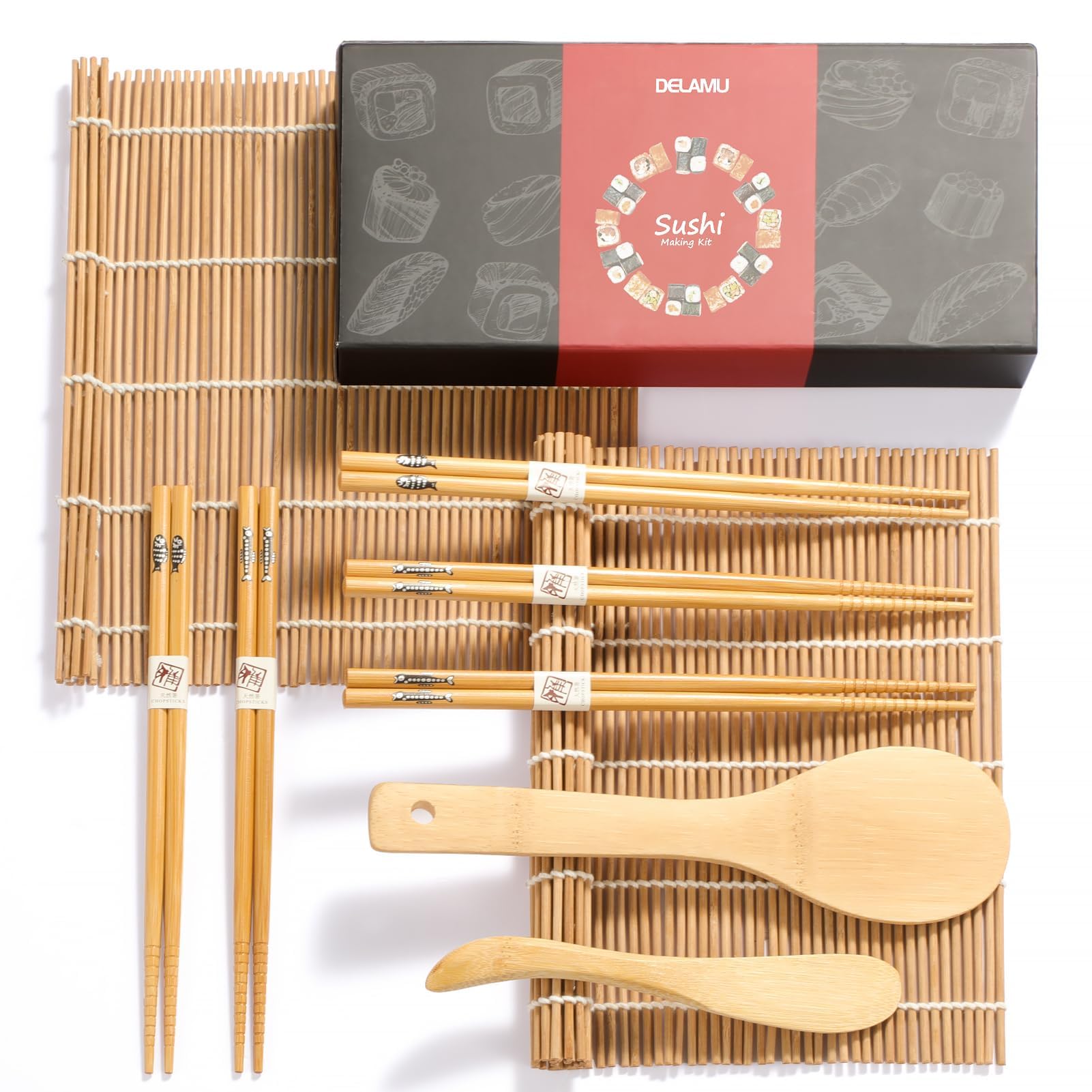 Delamu sushi kit bamboo mats close-up showing premium materials for rolling