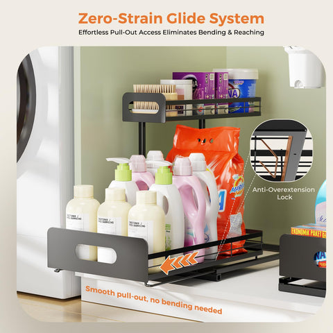 Delamu three-height adjustable shelves fit most cabinets and large bottles.