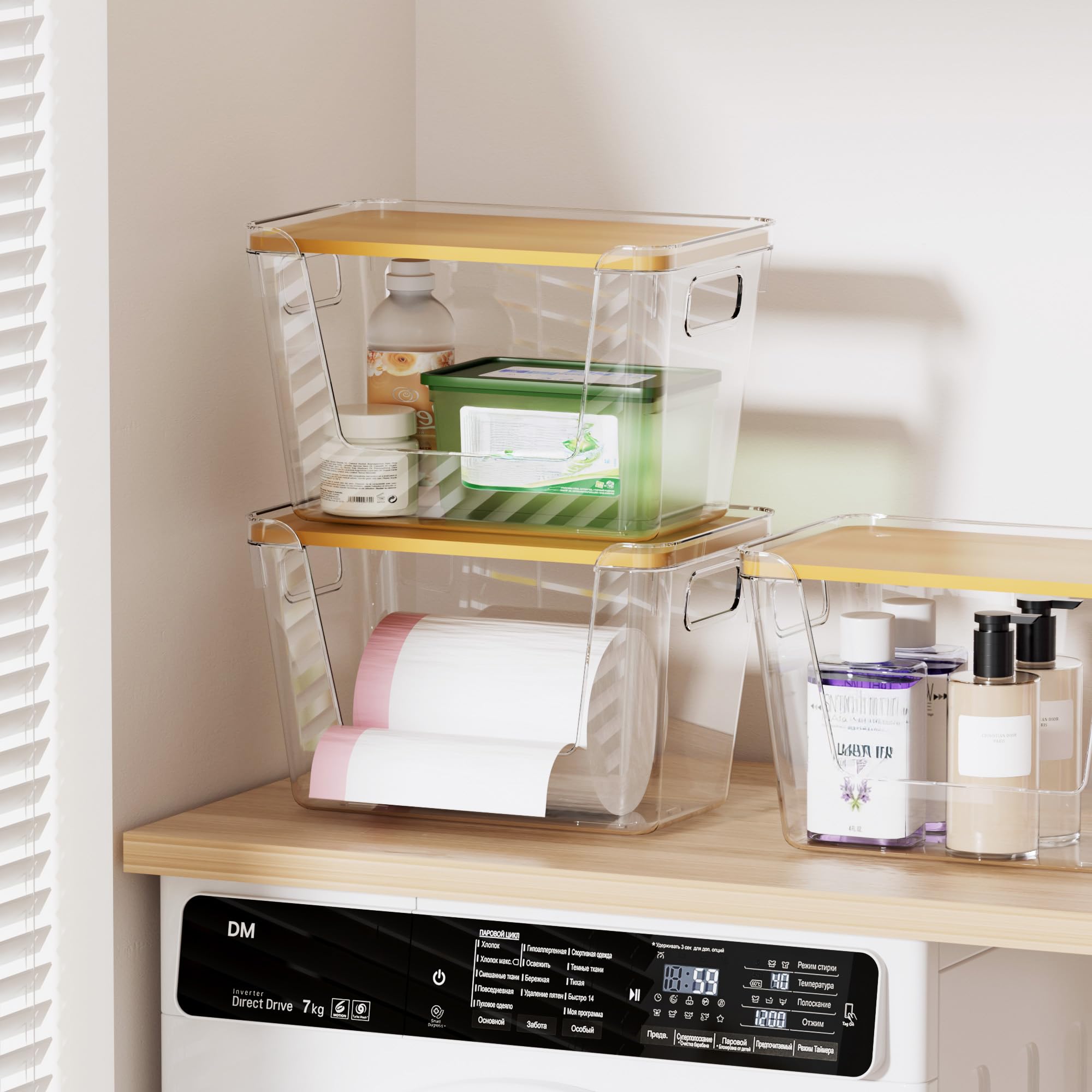 Delamu open-front detail makes bag removal easy without moving the bin.