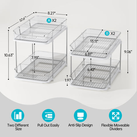 Delamu under-sink organizer featuring a clear drawer and movable dividers for separation