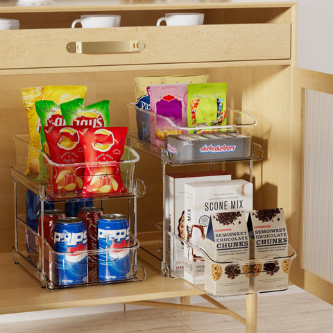 Delamu under-sink organizer shows divider visibility for neat separation.