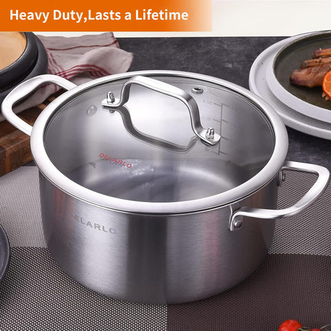 DELARLO 5qt pot ideal for soups, stews, and large-batch cooking.